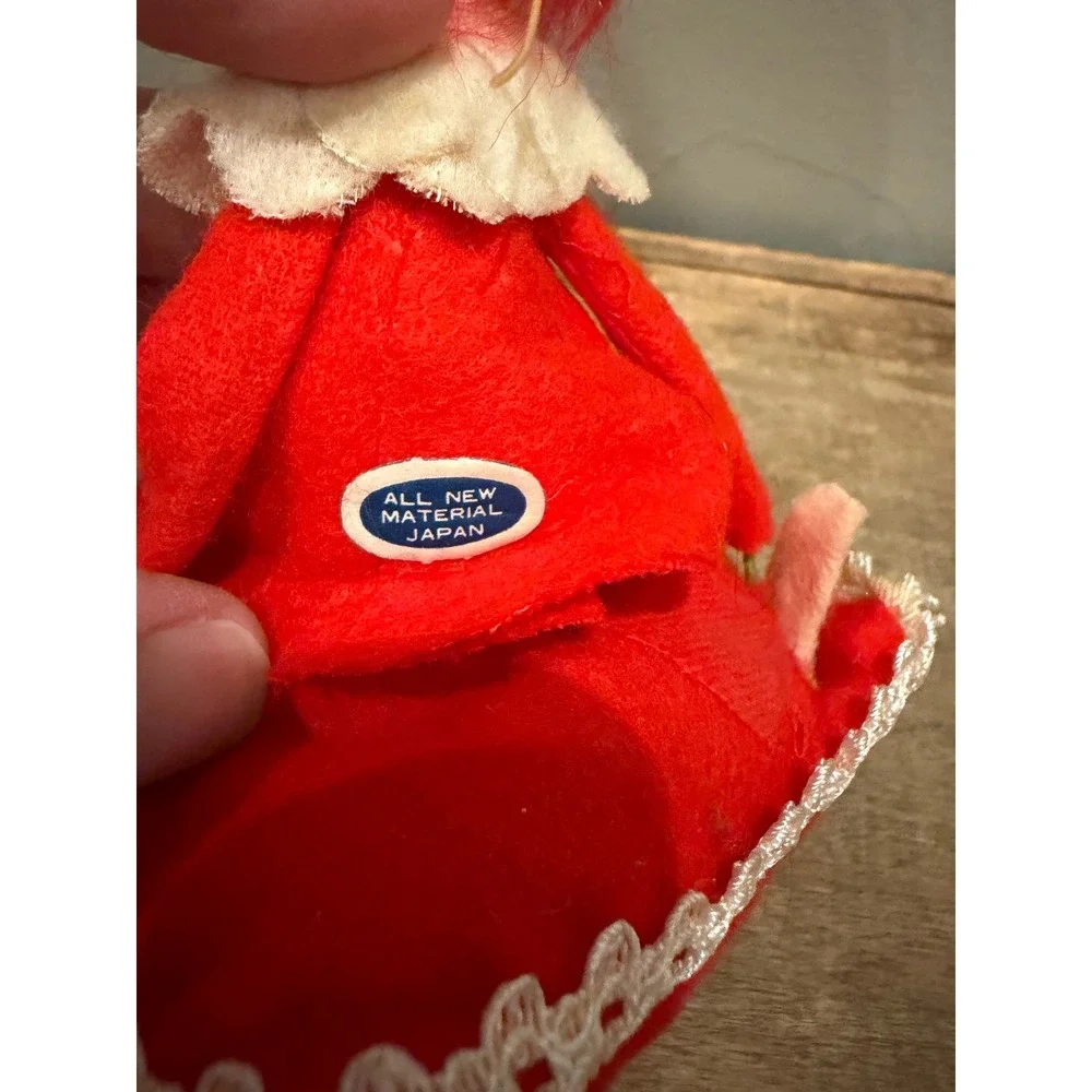 Vintage 60's Red White Felt Pixie Elf Doll Japan Valentine Heart Christmas 6